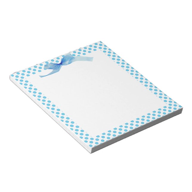 Bloco De Notas Pontos Azuis Polka em Branco (Inclinado)