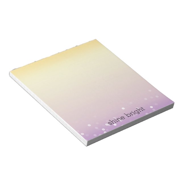 Bloco De Notas Pontos de Confetes Bokeh Branco Roxo Amarelo (Inclinado)