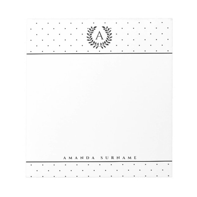 Bloco De Notas Pontos Minúsculos Preto e Branco com Monograma de  (Frente)