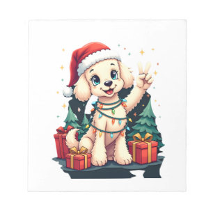 Bloco De Notas Poodle Mão da Paz Engraçado Luzes de Natal Feminin