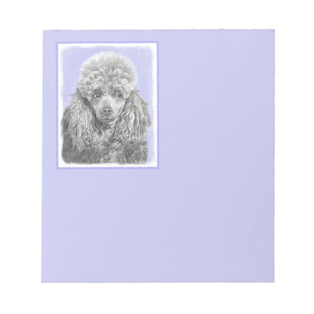 Bloco De Notas Poodle Miniature Toy Silver Cinza Blue Dog Art (Frente)