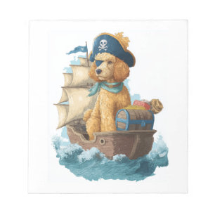 Bloco De Notas Poodle Pirata � Cão Marinho Engraçado
