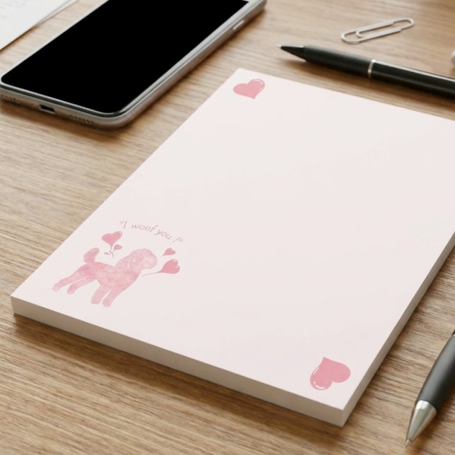 Bloco de Notas Poodle Rosa Pastel “Eu Au Au Você” (Criador carregado)
