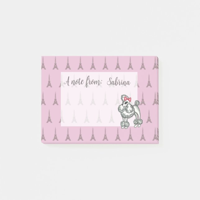 Bloco de Notas Poodle Torre Eiffel Rosa Personaliz (Frente)