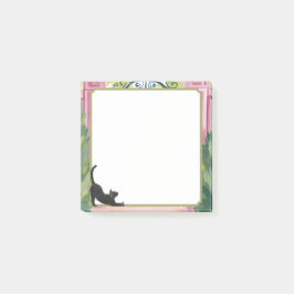 Bloco De Notas Portão de Jardim em Aquarela & Gato Preto Esticado