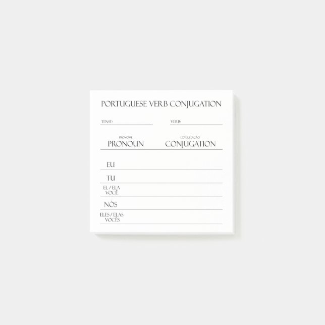 Bloco De Notas Português | Prática de Conjugação de Verbos (Frente)
