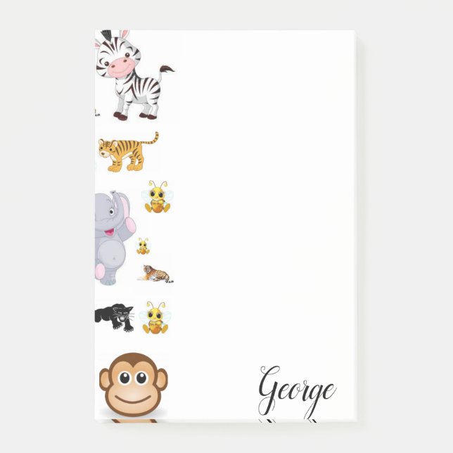 Bloco De Notas Post-it Notes Elefante Tigre Macaco (Frente)