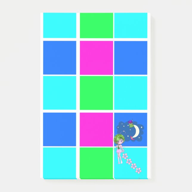 Bloco De Notas Post-it Notes Rosa Claro Quadrados Azuis (Frente)