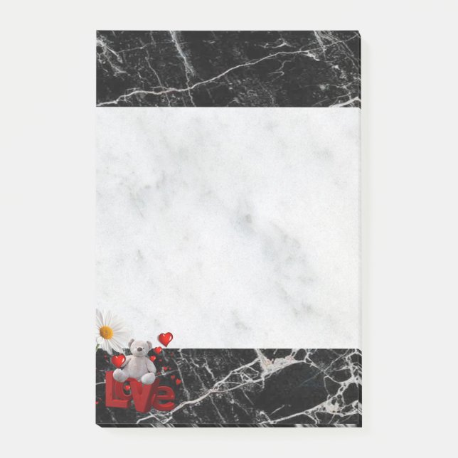 Bloco De Notas Post-it Notes Urso de Mármore Branco e Preto (Frente)