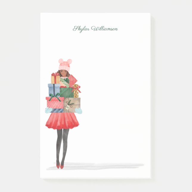 Bloco De Notas Posta de Natal Africano Americano com Presentes (Frente)