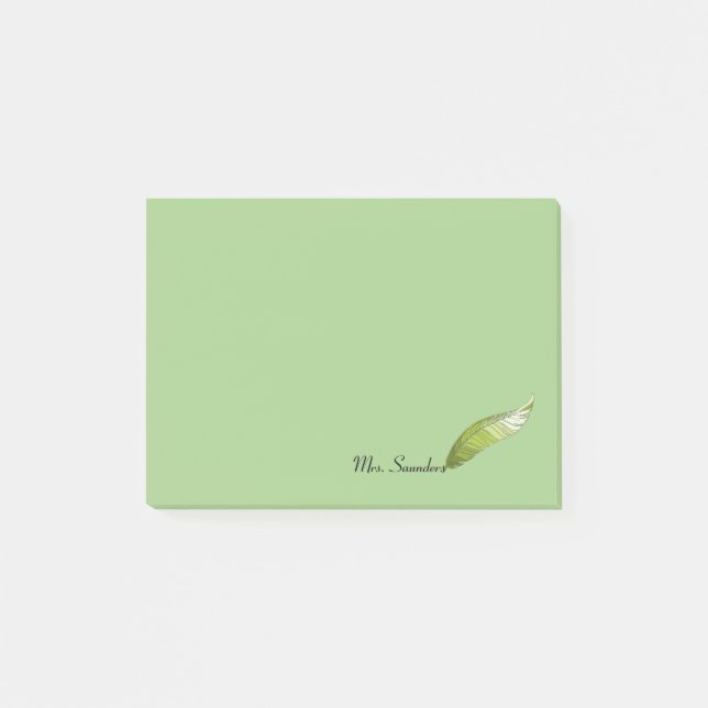 Bloco de notas poste - Caneta de penas verde (Frente)
