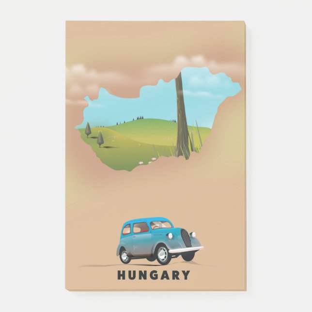 Bloco De Notas Poster de viagens de mapa ilustrado da Hungria (Frente)