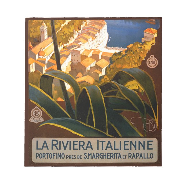 Bloco De Notas Poster de viagens italiano Riviera Europe Itália (Frente)
