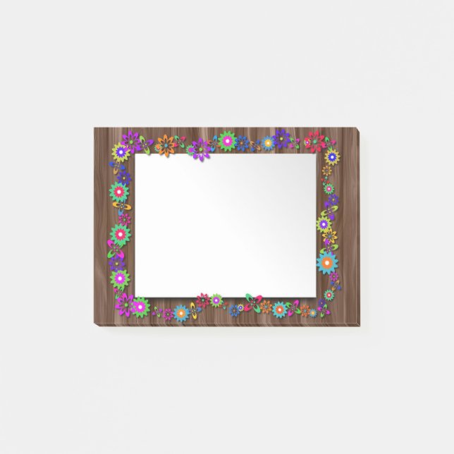 Bloco De Notas Posto de quadro de madeira floral Notas (Frente)