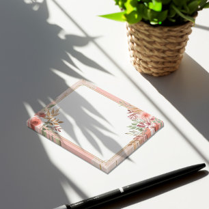 Bloco De Notas Posto Floral de Aquarela Rosa Elegante Cor-de-Água