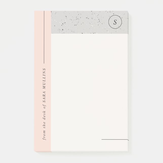 Bloco De Notas Posto Mínimo Terrazzo Monograma - Cinza (Frente)