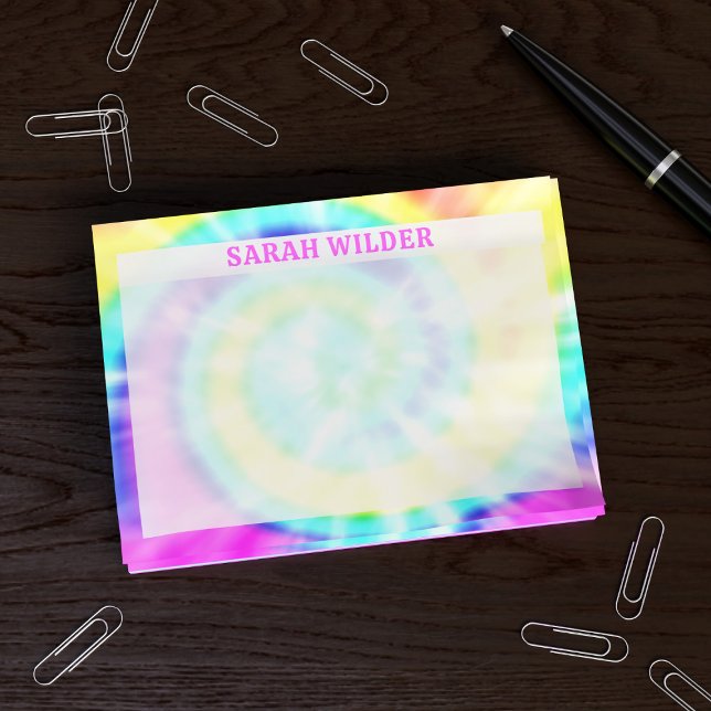 Bloco De Notas Posto Personalizado Colorido Rainbow Tie Dye (Groovy post it notes just for you. Add your name!)