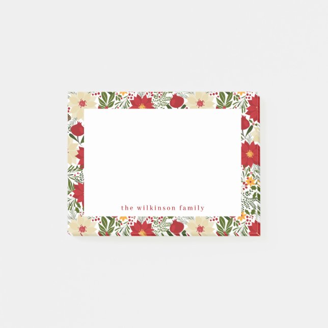 Bloco De Notas Posto Personalizado Floral de Poinsettia Christmas (Frente)