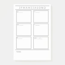 Posto semanal do planejador Notas de ti Pad 4"x 6"
