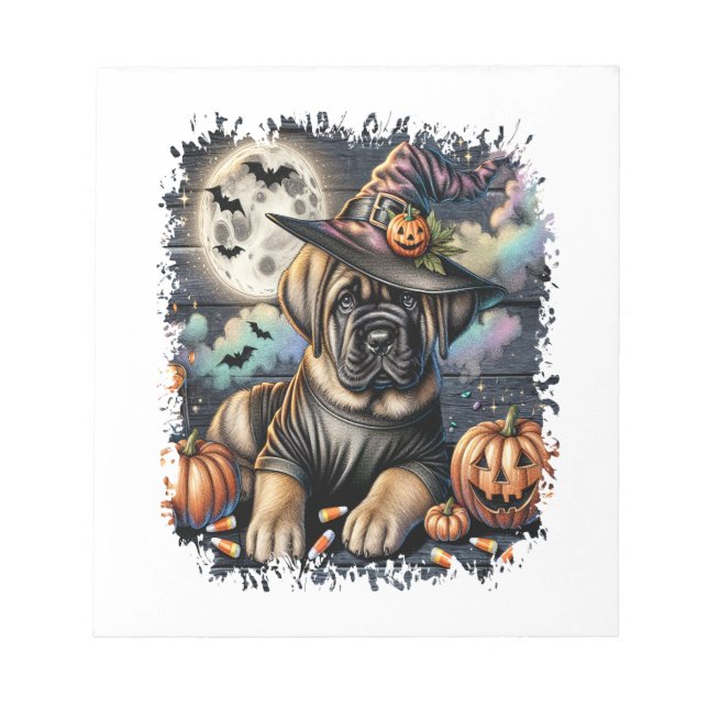 Bloco De Notas Praça de Halloween do Cão Mastiff (Frente)