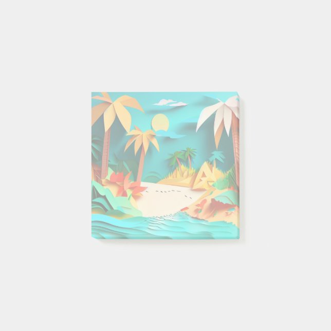 Bloco De Notas Praia Tropical de Papercraft 3D (Frente)