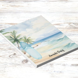 Bloco De Notas Prancha de surf praia tropical palmeiras