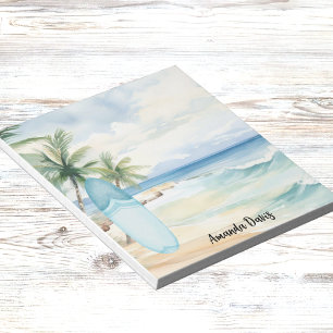 Bloco De Notas Prancha de surf praia tropical palmeiras