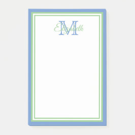 Bloco De Notas Pré-ppy Cornflower Blue e Sage Green Monograma