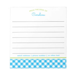 Bloco de Notas Preppy Azul e Verde com Forro Xadre