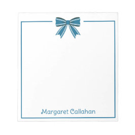 Bloco De Notas Preppy Blue and White Bow Personalized