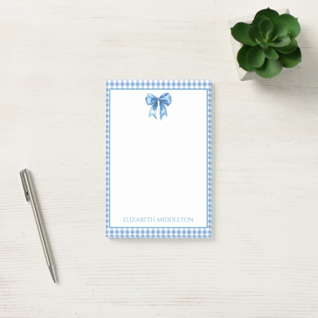 Bloco De Notas Preppy Blue e White Gingham e Arco (Escritótio)