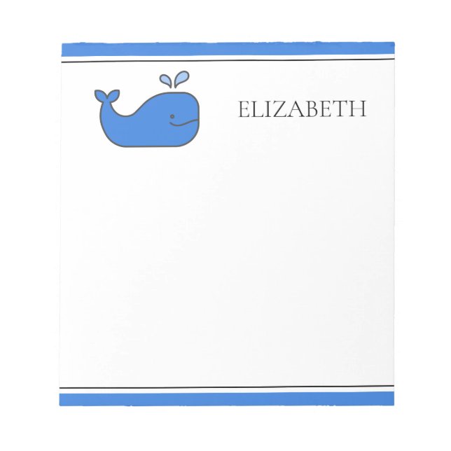 Bloco De Notas Preppy Blue Whale Personalizado (Frente)