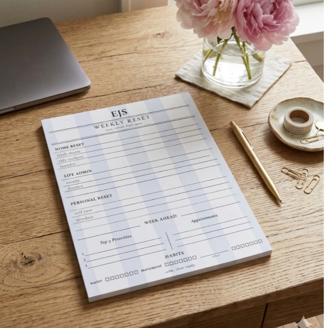 Bloco De Notas Preppy Monogram Weekly Reset Notepad | Planner (Criador carregado)