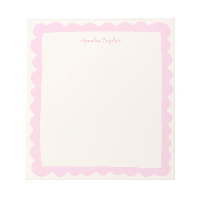 Bloco De Notas Preppy Pink Scallop Personalized Whimsical Border (Frente)