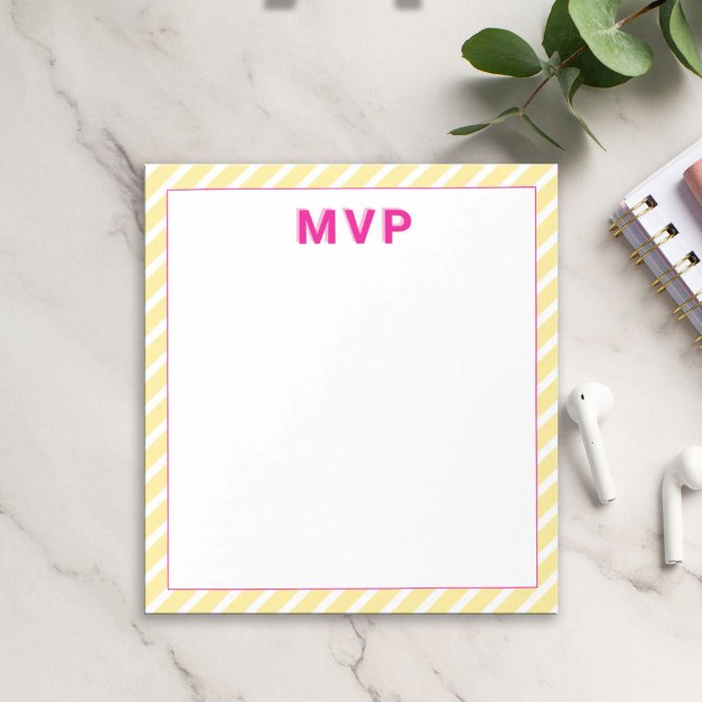 Bloco De Notas Preppy Yellow & Pink Strik Personalizado Moderno (Criador carregado)