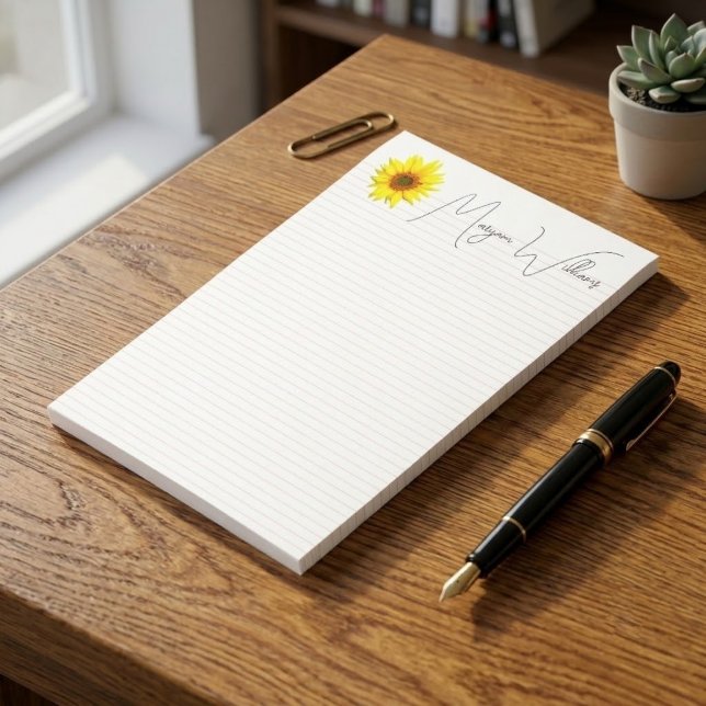 Bloco De Notas (Presente com Nome de Girassol Personalizado) Mini (custom sunflower note pad, custom script name post-it pad, personalized cute floral sticky notes)