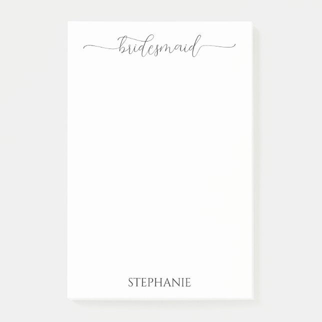 Bloco De Notas Presente de Bridesmaid de Script Mínimo Simples (Frente)