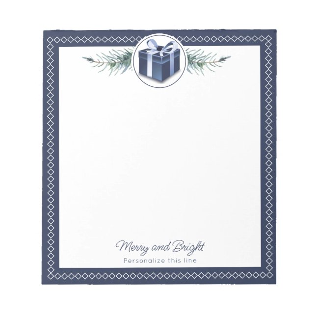 Bloco De Notas Presente de Natal Azul Personalizado (Frente)