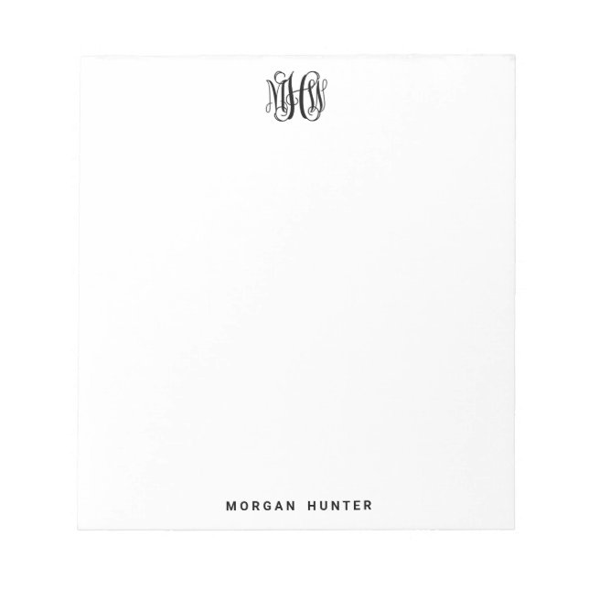 Bloco De Notas Preto 3 Inicial Vinha Script Monograma DIY BG (Frente)