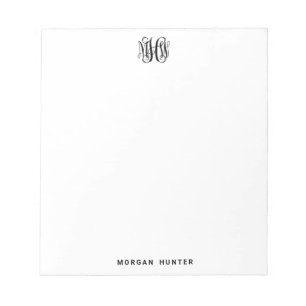 Bloco De Notas Preto 3 Monograma inicial de Script de Vinha BG