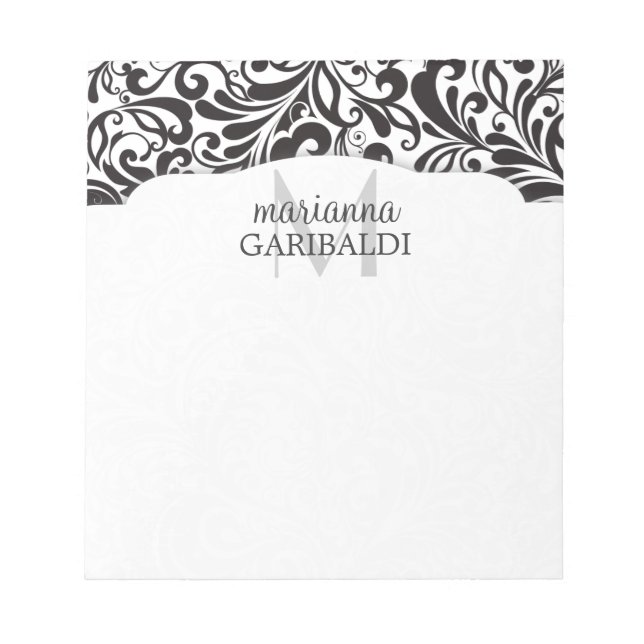 Bloco De Notas Preto Damasco Moderno Personalizado (Frente)