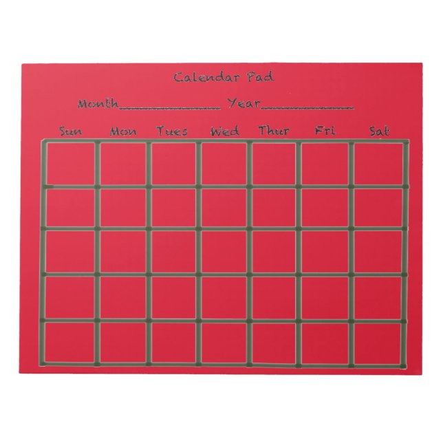 Bloco De Notas Preto do Calendário Vermelho (Frente)