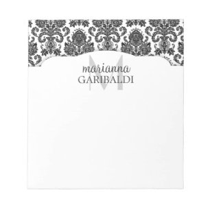Bloco De Notas Preto e branco moderno do damasco personalizado