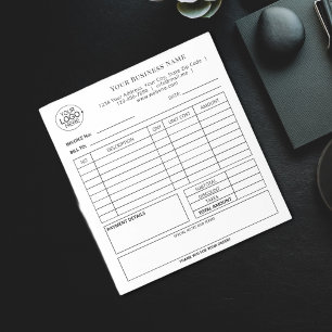 Bloco De Notas Preto e branco simples Adicionar sua fatura de log