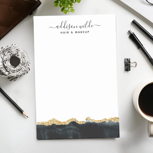 Bloco De Notas Preto E Dourado Aquarela Personalizado (Criador carregado)
