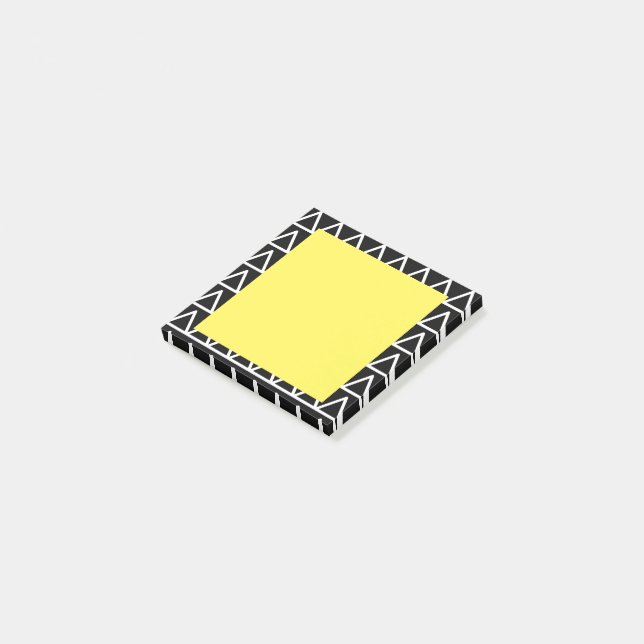 Bloco De Notas Preto Geométrico Moderno e Amarelo Branco (Inclinado)