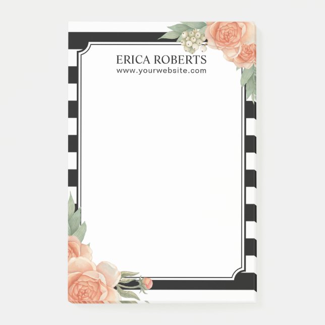 Bloco De Notas Preto moderno & o branco listram o salão de beleza (Frente)