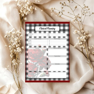 Bloco De Notas Preto n White Floral Gingham _ Planeamento Clínico