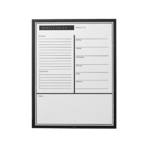 Bloco De Notas Preto semanal para fazer a lista
