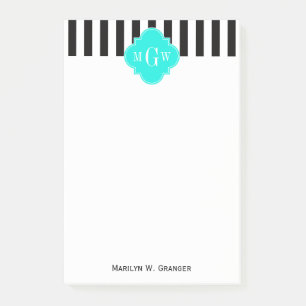 Bloco De Notas Preto Whisfoil Azul Aqua Quatrefoil 3 Monograma